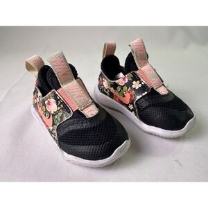 Nike Flex Runner Vintage Floral Black Pink Slip On Athletic Shoes Baby Size 5C